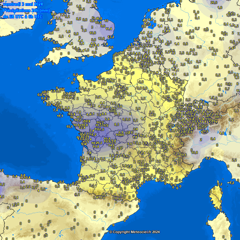 précipitations sur 24 heures en France météopassion