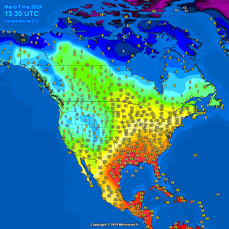 Morning temperatures North America – Major cities #USA #Canada (Temperaturile diminetii in America de Nord)