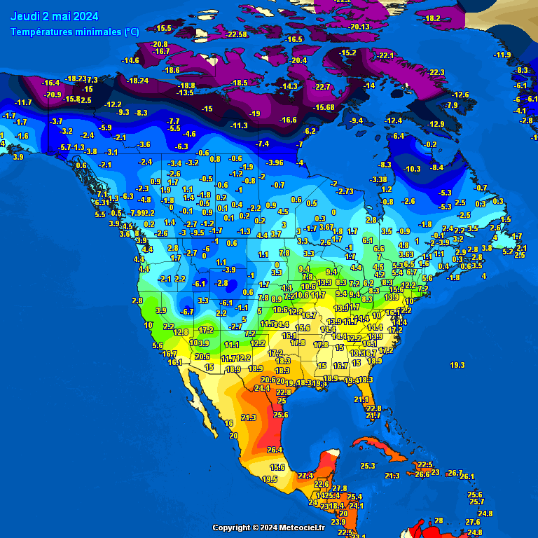 Daily Min/Max Temperature Recorded by Synop Reports #USA #Canada