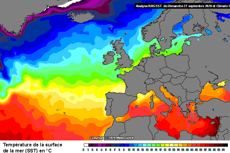 Temprature de la mer (SST) en Europe 