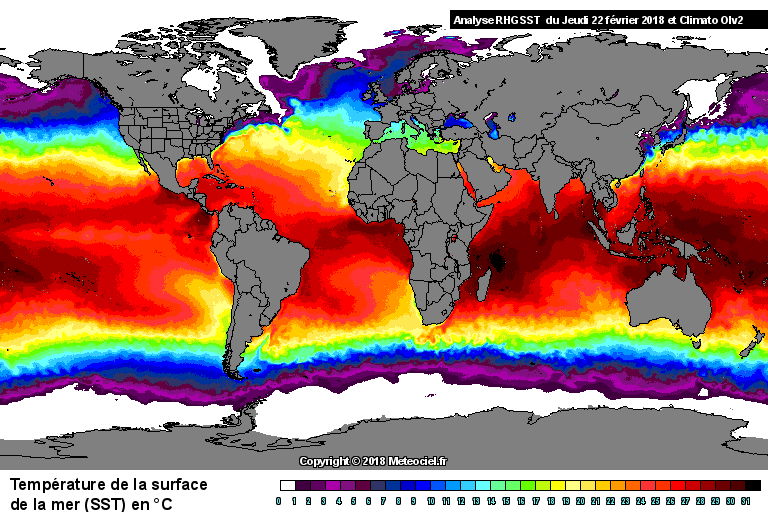 Temprature de la mer (SST) dans le monde