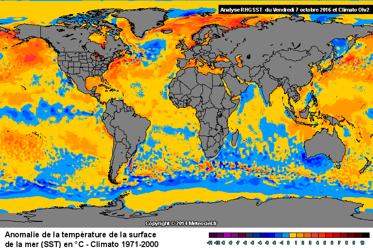 Anomalie de la température de la mer (SST) dans le monde