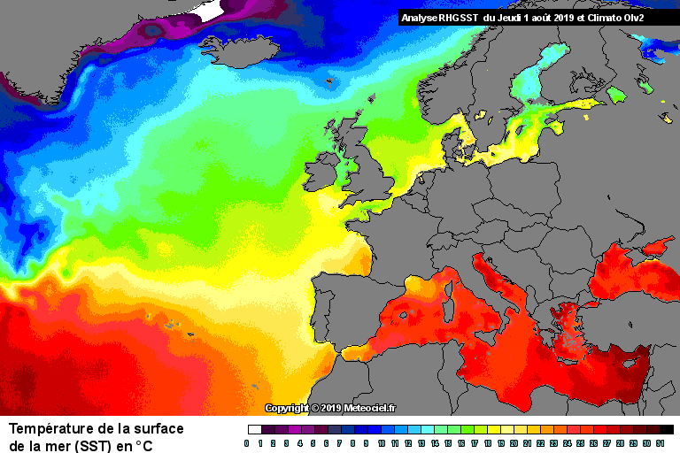 TempÃ©rature de la mer (SST) en Europe 