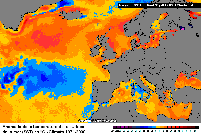Anomalie de la tempÃ©rature de la mer (SST) en Europe