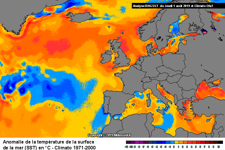 Anomalie de la tempÃ©rature de la mer (SST) en Europe