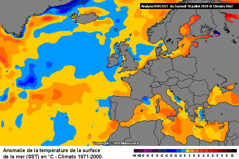 Anomalie de la température de la mer (SST) en Europe
