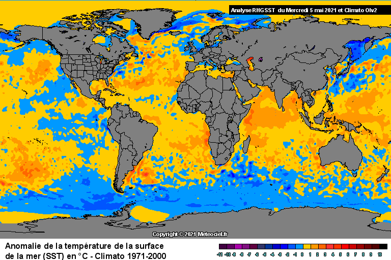 Anomalie de la temprature de la mer (SST) dans le monde